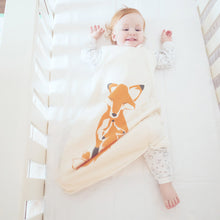 Load image into Gallery viewer, Baby in crib Cozy Basics Sleep Bag Natural / Foxes Lifestyle