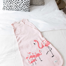 Load image into Gallery viewer, Cozy Basics Sleep Bag Pink / Flamingos laid out on Bed
