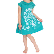 Load image into Gallery viewer, Girl twirling in Dress Aqua / Peacocks
