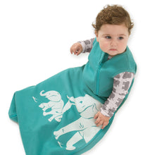 Load image into Gallery viewer, Cozy Basics Sleep Bag Aqua / Elephants Baby sitting