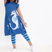 Load image into Gallery viewer, Dress Royal Blue / Seahorses with tights