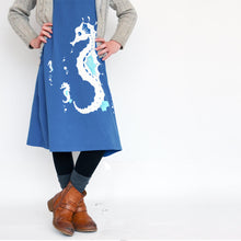 Load image into Gallery viewer, Dress Royal Blue / Seahorses with boots Lifestyle