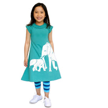 Load image into Gallery viewer, Dress Teal / Elephants with Tights