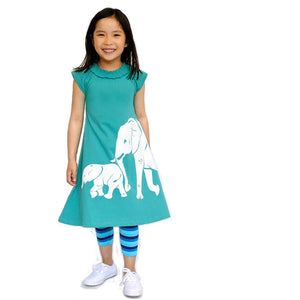 Dress Teal / Elephants with Tights