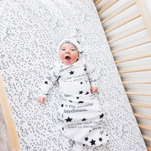 Load image into Gallery viewer, Infant yawning wearing Gown and Cap Set in White / Well Noted